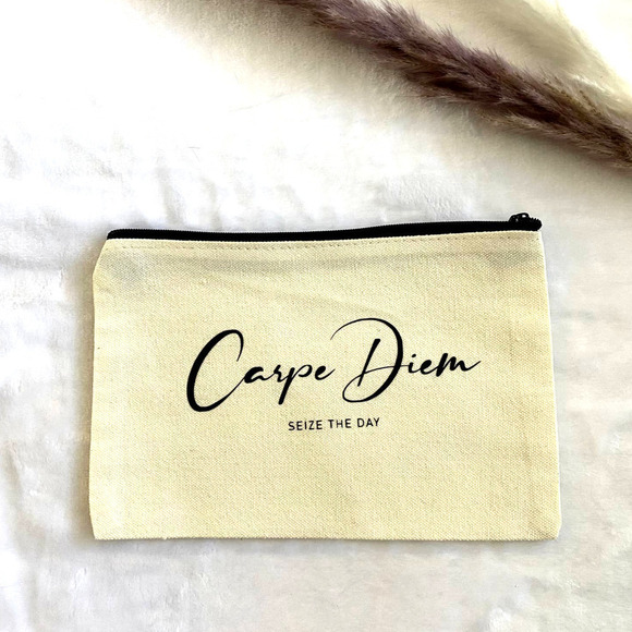 Carpe Diem Seize the Day Canvas Make Up Pouch - Picture 1 of 3